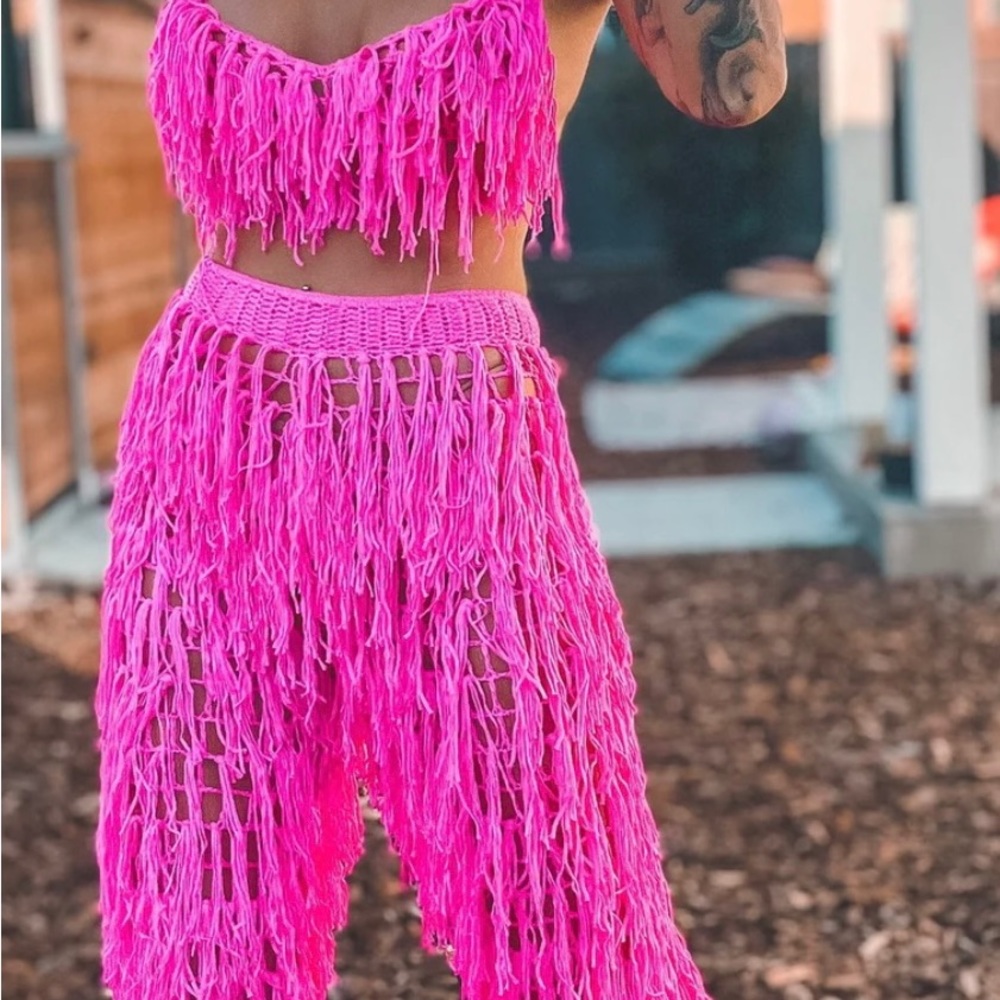 Pink fringe festival outfit